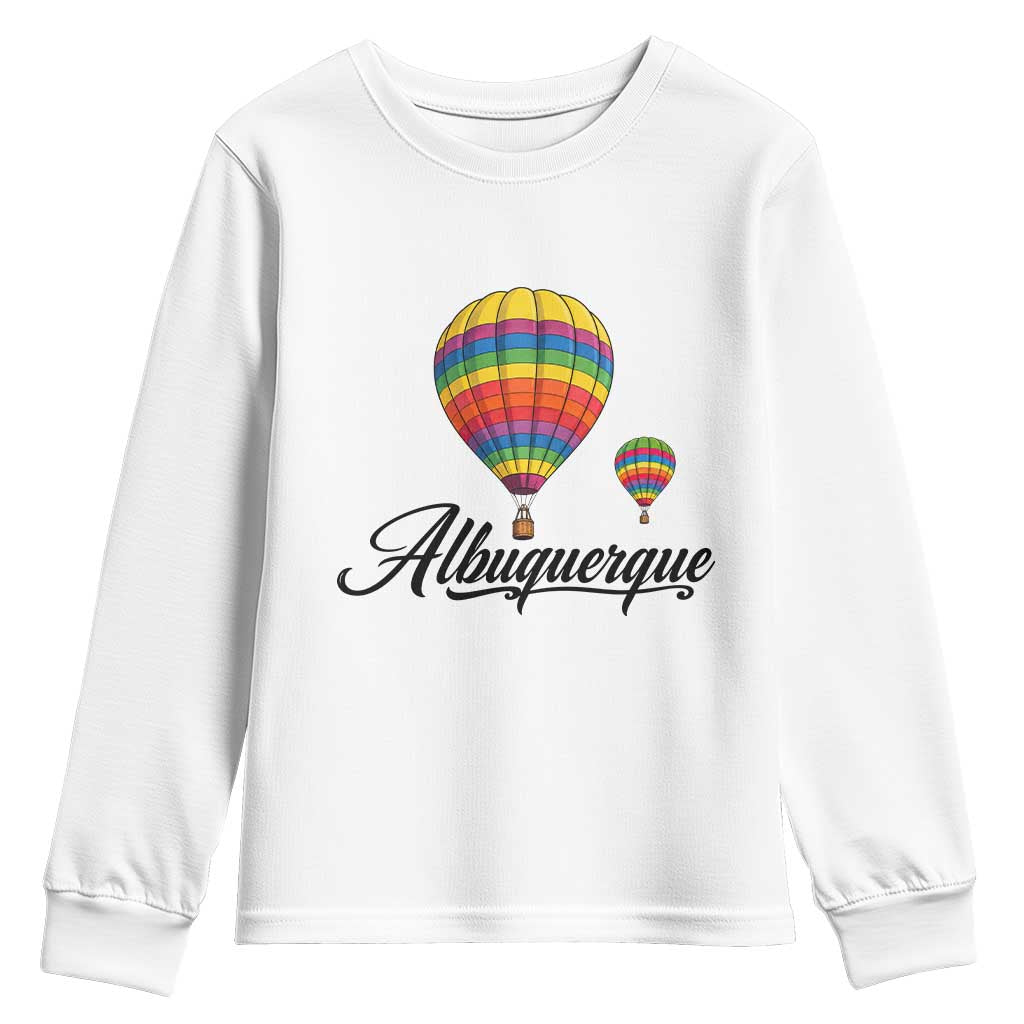 Albuquerque Rainbow Striped Hot Air Balloon Graphic Youth Sweatshirt New Mexico Festival Trip
