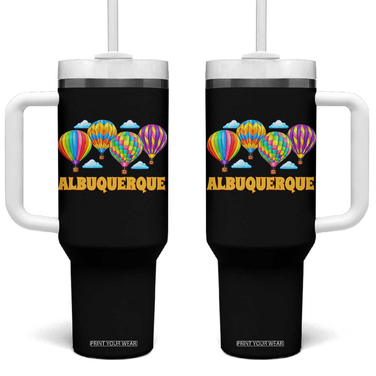 Albuquerque Hot Air Balloon Sky Graphic Tumbler With Handle Vibrant Colorful Ballooning New Mexico Festival