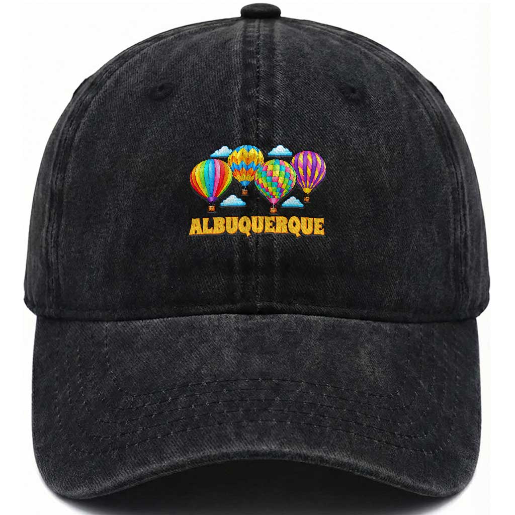 Albuquerque Hot Air Balloon Sky Graphic Washed Cotton Baseball Cap Vibrant Colorful Ballooning New Mexico Festival
