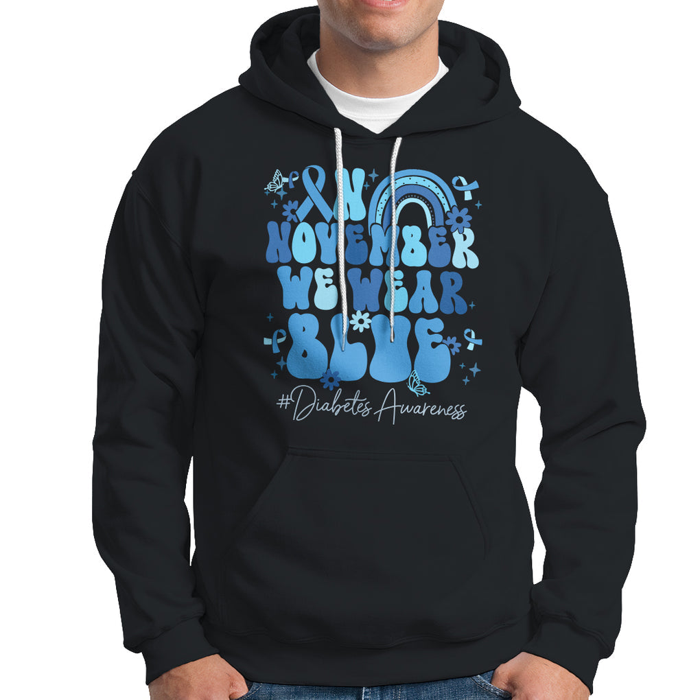 In November We Wear Blue Groovy Diabetic Diabetes Awareness Hoodie TS02 Black Printyourwear