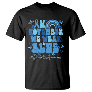 In November We Wear Blue Groovy Diabetic Diabetes Awareness T Shirt TS02 Black Printyourwear