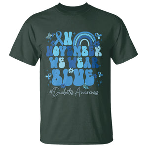 In November We Wear Blue Groovy Diabetic Diabetes Awareness T Shirt TS02 Dark Forest Green Printyourwear