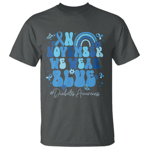 In November We Wear Blue Groovy Diabetic Diabetes Awareness T Shirt TS02 Dark Heather Printyourwear