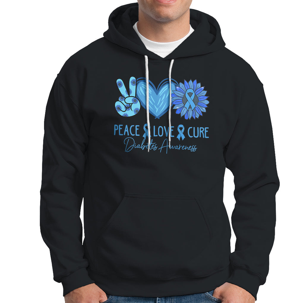 Peace Love Cure Blue Ribbon Sunflower Diabetes Awareness Hoodie TS02 Black Printyourwear