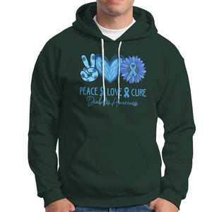 Peace Love Cure Blue Ribbon Sunflower Diabetes Awareness Hoodie TS02 Dark Forest Green Printyourwear