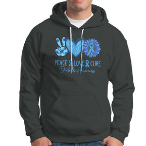 Peace Love Cure Blue Ribbon Sunflower Diabetes Awareness Hoodie TS02 Dark Heather Printyourwear