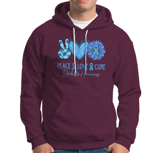 Peace Love Cure Blue Ribbon Sunflower Diabetes Awareness Hoodie TS02 Maroon Printyourwear