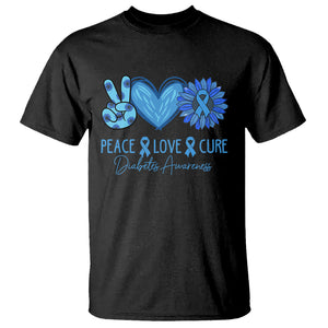 Peace Love Cure Blue Ribbon Sunflower Diabetes Awareness T Shirt TS02 Black Printyourwear