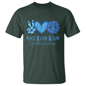 Peace Love Cure Blue Ribbon Sunflower Diabetes Awareness T Shirt TS02 Dark Forest Green Printyourwear