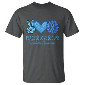 Peace Love Cure Blue Ribbon Sunflower Diabetes Awareness T Shirt TS02 Dark Heather Printyourwear