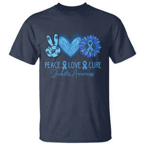 Peace Love Cure Blue Ribbon Sunflower Diabetes Awareness T Shirt TS02 Navy Printyourwear