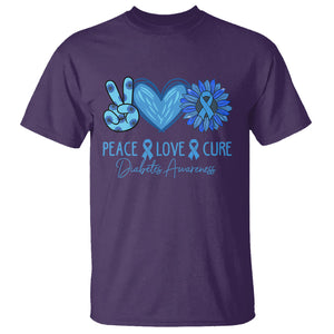 Peace Love Cure Blue Ribbon Sunflower Diabetes Awareness T Shirt TS02 Purple Printyourwear