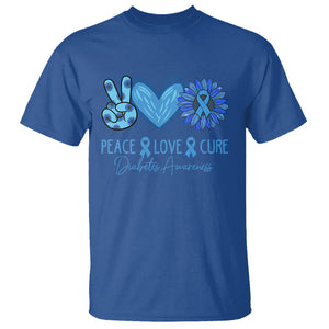 Peace Love Cure Blue Ribbon Sunflower Diabetes Awareness T Shirt TS02 Royal Blue Printyourwear