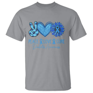 Peace Love Cure Blue Ribbon Sunflower Diabetes Awareness T Shirt TS02 Sport Gray Printyourwear