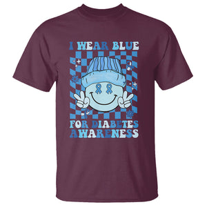 I Wear Blue For Diabetes Awareness Support T1D T2D Diabetics T Shirt TS02 Maroon Printyourwear