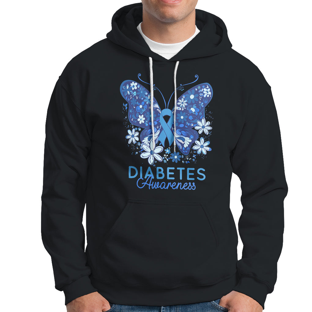 In November We Wear Blue Ribbon Butterfly Diabetes Awareness Hoodie TS02 Black Printyourwear