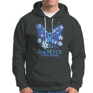 In November We Wear Blue Ribbon Butterfly Diabetes Awareness Hoodie TS02 Dark Heather Printyourwear