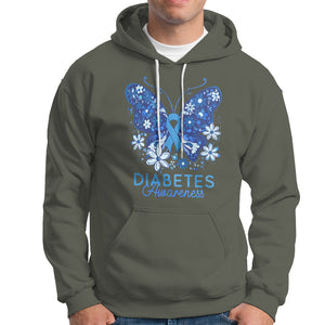 In November We Wear Blue Ribbon Butterfly Diabetes Awareness Hoodie TS02 Military Green Printyourwear