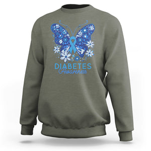 In November We Wear Blue Ribbon Butterfly Diabetes Awareness Sweatshirt TS02 Military Green Printyourwear