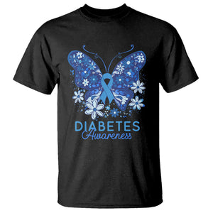 In November We Wear Blue Ribbon Butterfly Diabetes Awareness T Shirt TS02 Black Printyourwear