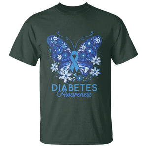 In November We Wear Blue Ribbon Butterfly Diabetes Awareness T Shirt TS02 Dark Forest Green Printyourwear