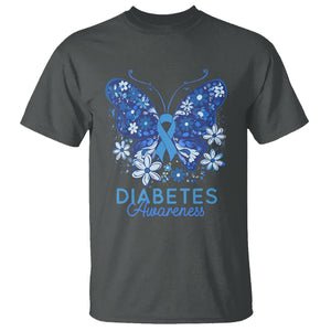 In November We Wear Blue Ribbon Butterfly Diabetes Awareness T Shirt TS02 Dark Heather Printyourwear