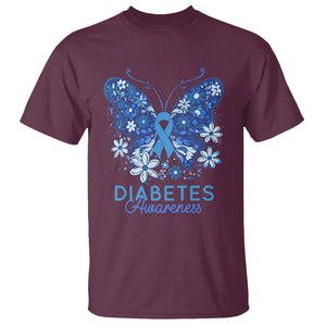 In November We Wear Blue Ribbon Butterfly Diabetes Awareness T Shirt TS02 Maroon Printyourwear