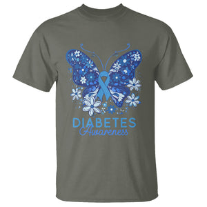 In November We Wear Blue Ribbon Butterfly Diabetes Awareness T Shirt TS02 Military Green Printyourwear