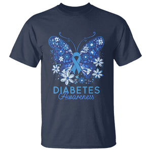 In November We Wear Blue Ribbon Butterfly Diabetes Awareness T Shirt TS02 Navy Printyourwear