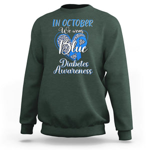 In October We Wear Blue Ribbon Heart Diabetes Awareness Sweatshirt TS02 Dark Forest Green Printyourwear