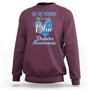 In October We Wear Blue Ribbon Heart Diabetes Awareness Sweatshirt TS02 Maroon Printyourwear