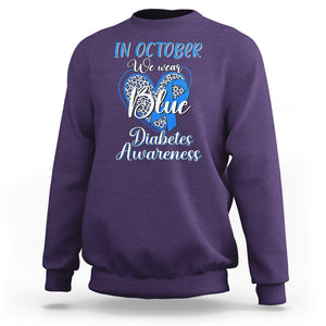 In October We Wear Blue Ribbon Heart Diabetes Awareness Sweatshirt TS02 Purple Printyourwear