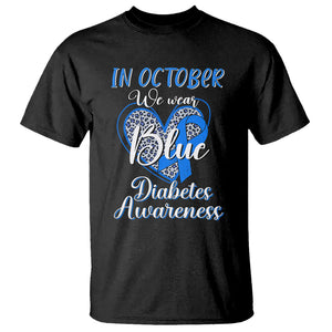 In October We Wear Blue Ribbon Heart Diabetes Awareness T Shirt TS02 Black Printyourwear