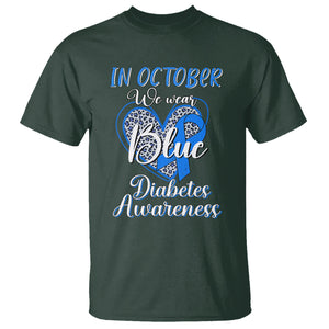 In October We Wear Blue Ribbon Heart Diabetes Awareness T Shirt TS02 Dark Forest Green Printyourwear