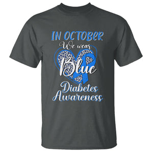 In October We Wear Blue Ribbon Heart Diabetes Awareness T Shirt TS02 Dark Heather Printyourwear