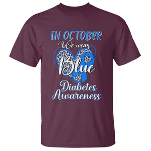 In October We Wear Blue Ribbon Heart Diabetes Awareness T Shirt TS02 Maroon Printyourwear