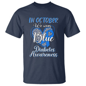 In October We Wear Blue Ribbon Heart Diabetes Awareness T Shirt TS02 Navy Printyourwear