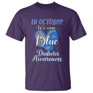 In October We Wear Blue Ribbon Heart Diabetes Awareness T Shirt TS02 Purple Printyourwear