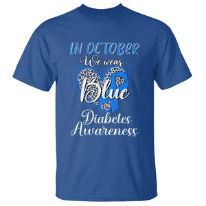 In October We Wear Blue Ribbon Heart Diabetes Awareness T Shirt TS02 Royal Blue Printyourwear