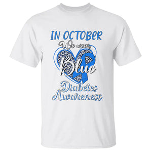 In October We Wear Blue Ribbon Heart Diabetes Awareness T Shirt TS02 White Printyourwear