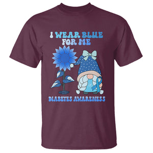 I Wear Blue For Me Diabetes Awareness Gnome Girl Women Warrior Diabetic T Shirt TS02 Maroon Printyourwear