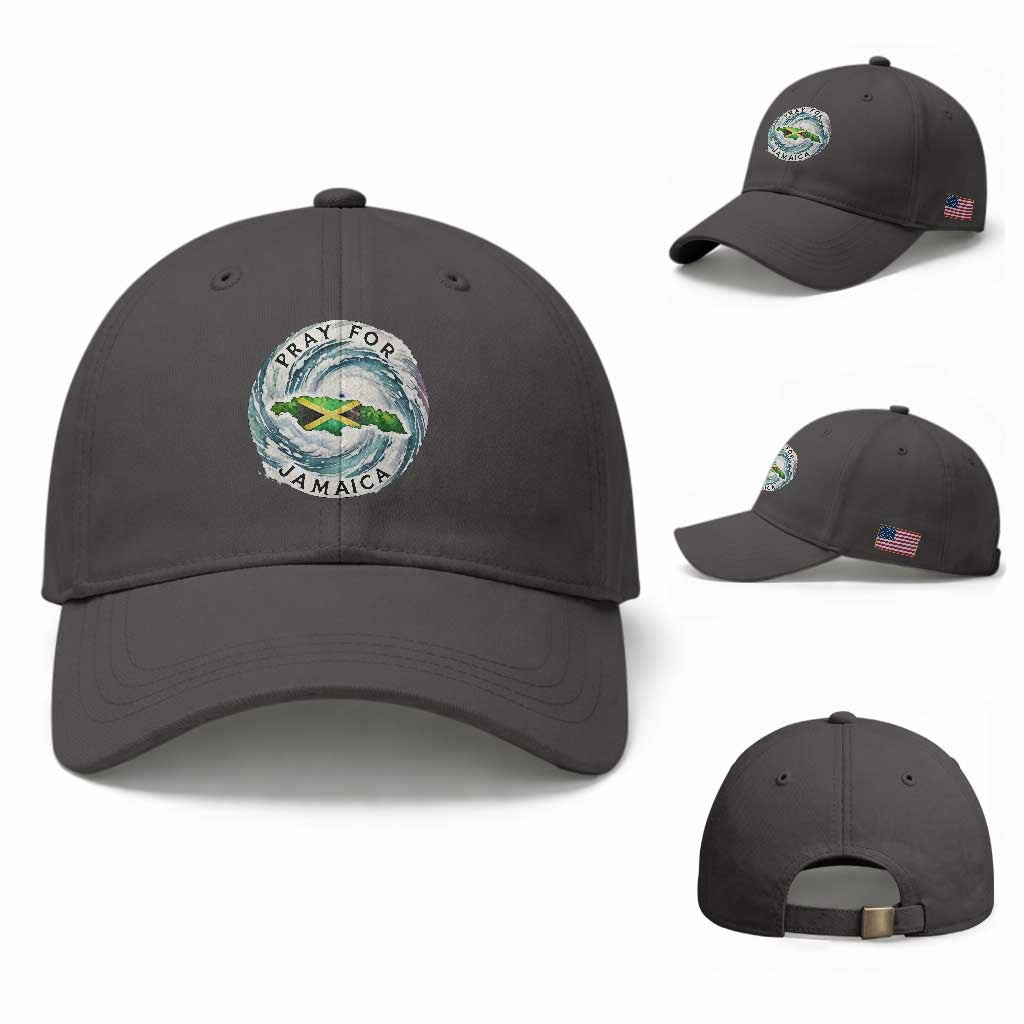 Pray For Jamaica Hurricane Support Baseball Cap Strong Island Map and Storm Graphic TS02 Baseball Cap Universal Fit Dark Gray Print Your Wear
