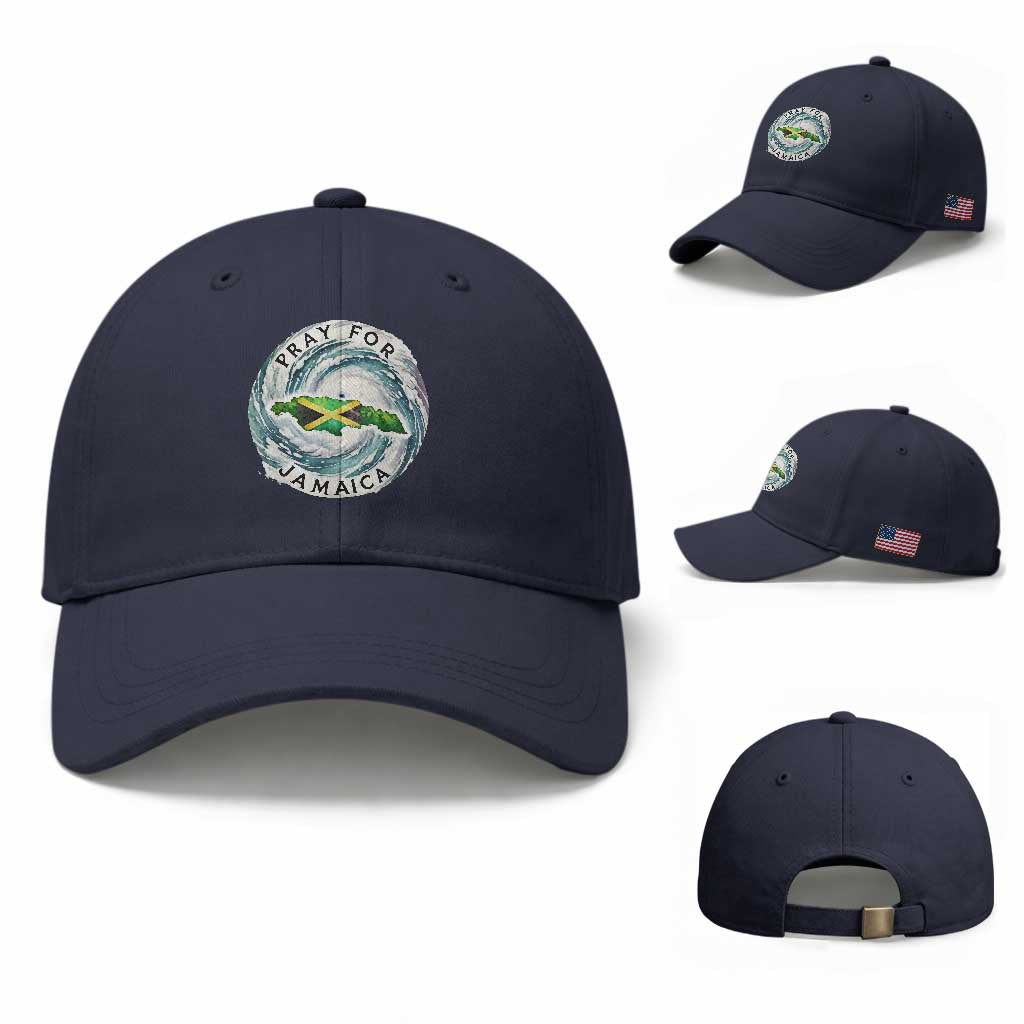 Pray For Jamaica Hurricane Support Baseball Cap Strong Island Map and Storm Graphic TS02 Baseball Cap Universal Fit Navy Print Your Wear