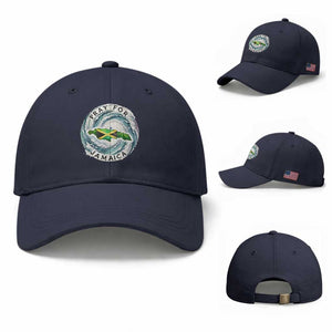 Pray For Jamaica Hurricane Support Baseball Cap Strong Island Map and Storm Graphic TS02 Baseball Cap Universal Fit Navy Print Your Wear
