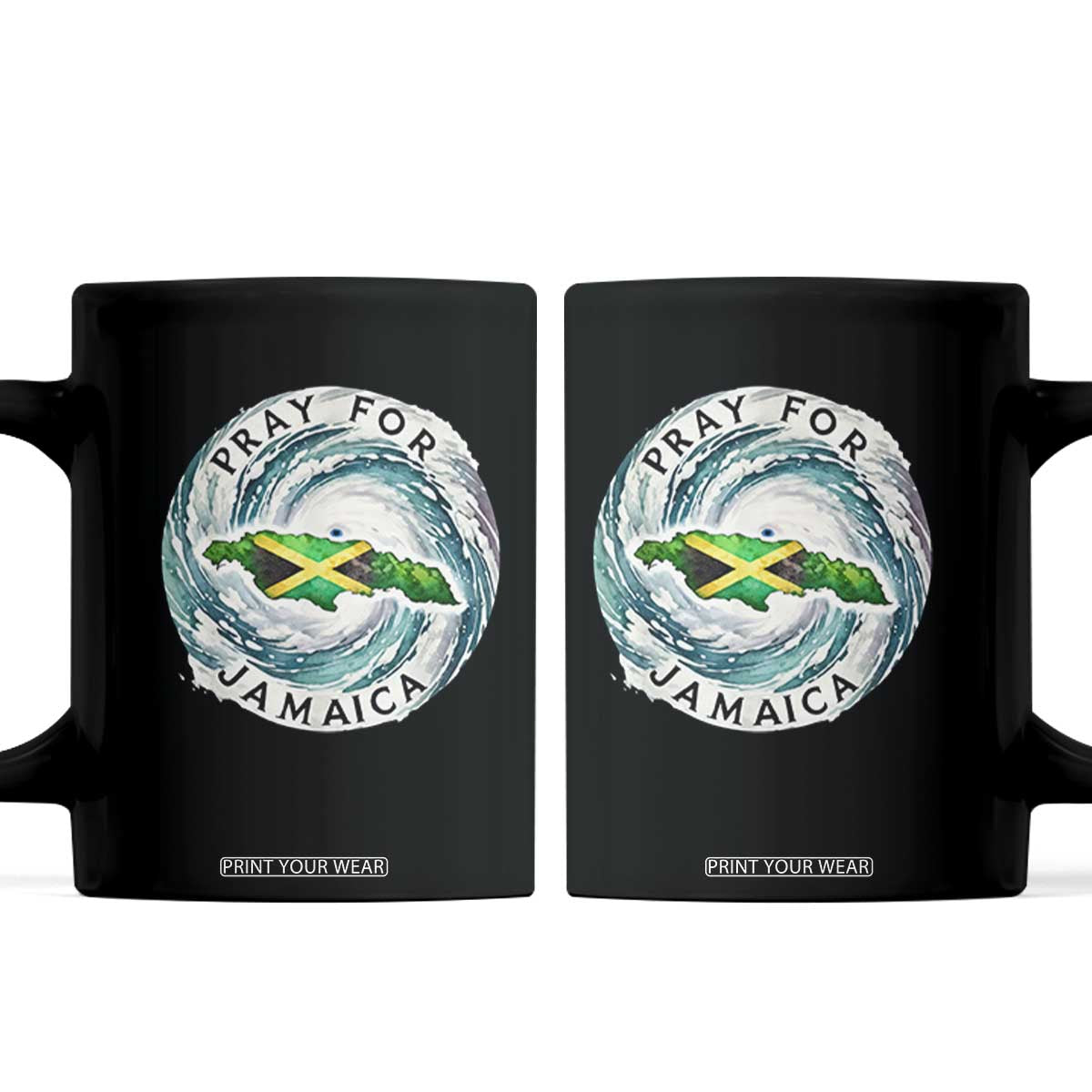 Pray For Jamaica Hurricane Support Coffee Mug Strong Island Map and Storm Graphic TS02 Black Print Your Wear