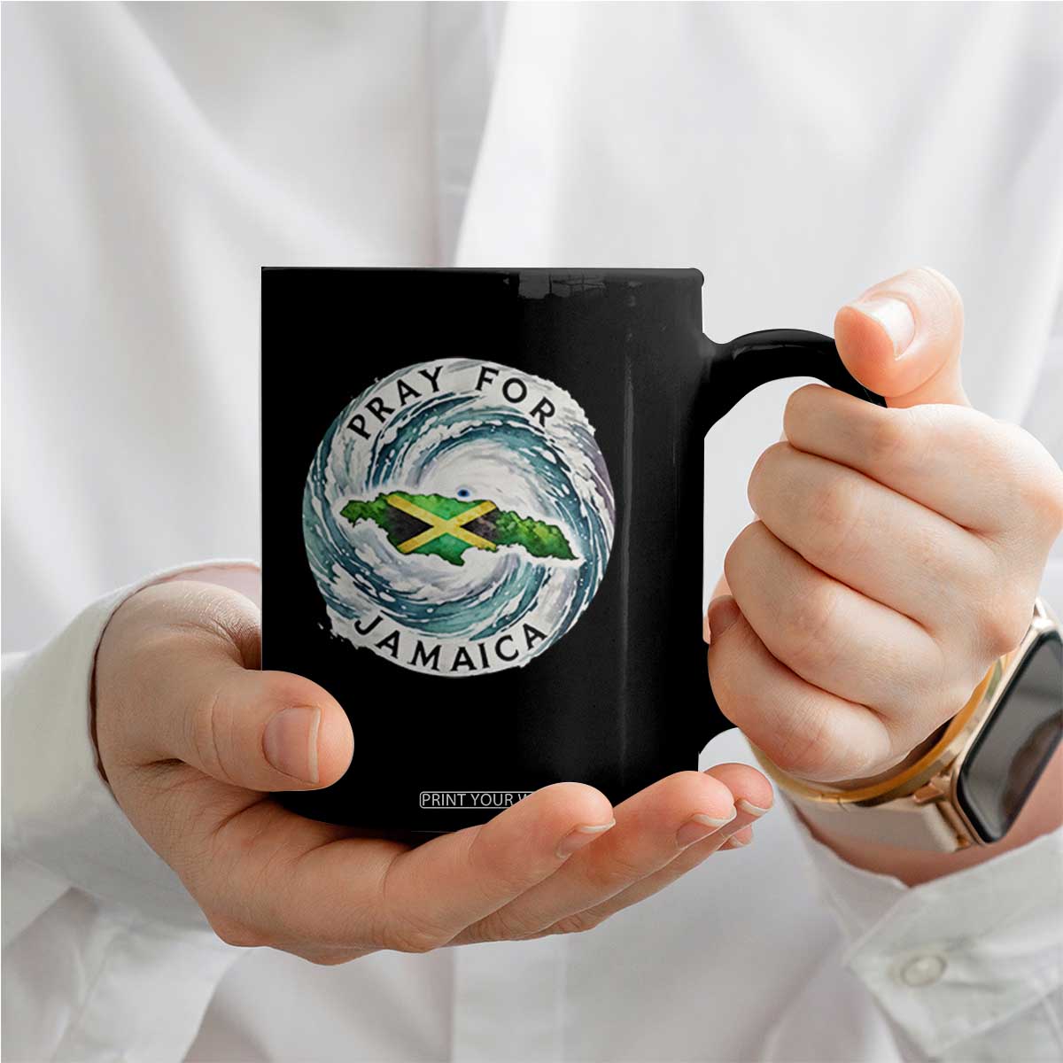 Pray For Jamaica Hurricane Support Coffee Mug Strong Island Map and Storm Graphic TS02 Print Your Wear
