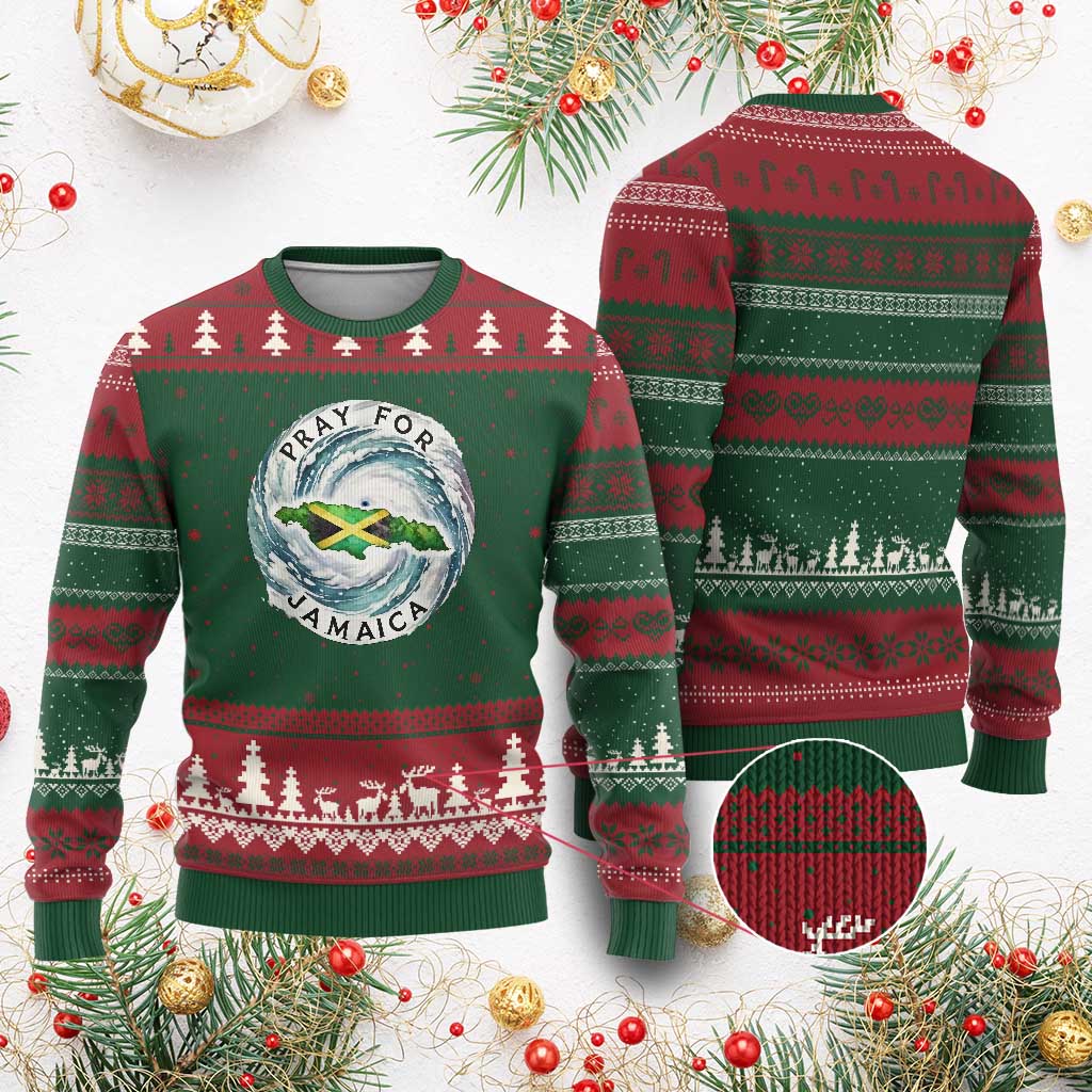 Pray For Jamaica Hurricane Support Ugly Christmas Sweater Strong Island Map and Storm Graphic TS02 Red Green Print Your Wear