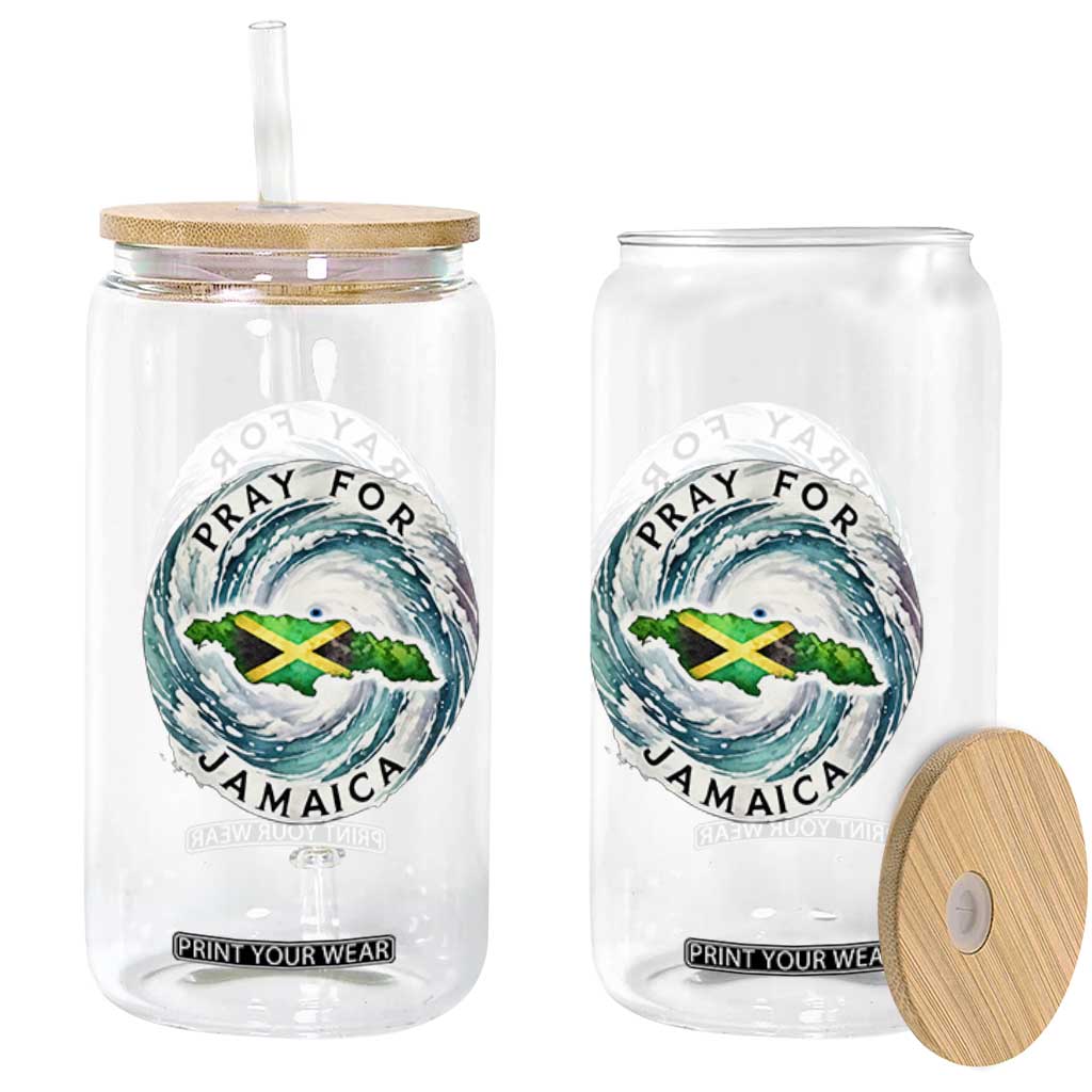 Pray For Jamaica Hurricane Support Glass Can Strong Island Map and Storm Graphic TS02 Print Your Wear