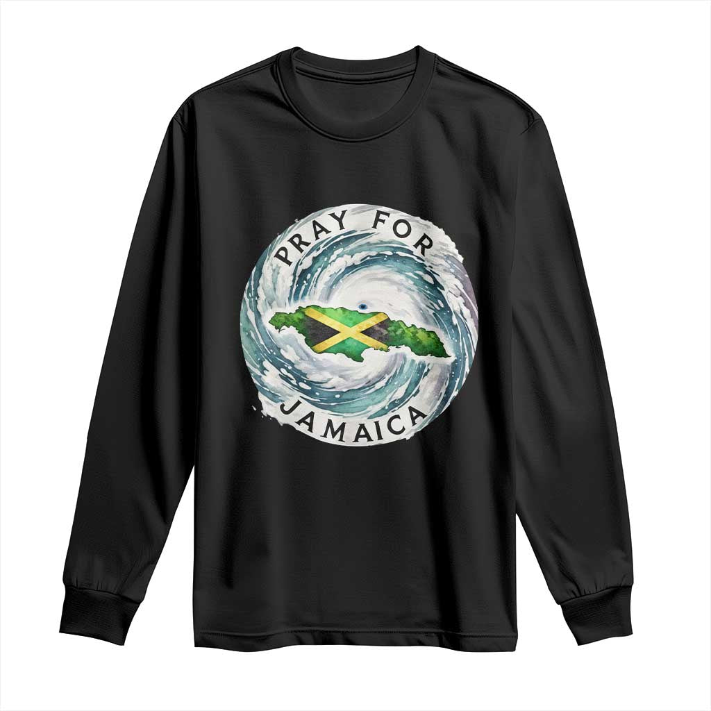 Pray For Jamaica Hurricane Support Long Sleeve Shirt Strong Island Map and Storm Graphic TS02 Black Print Your Wear