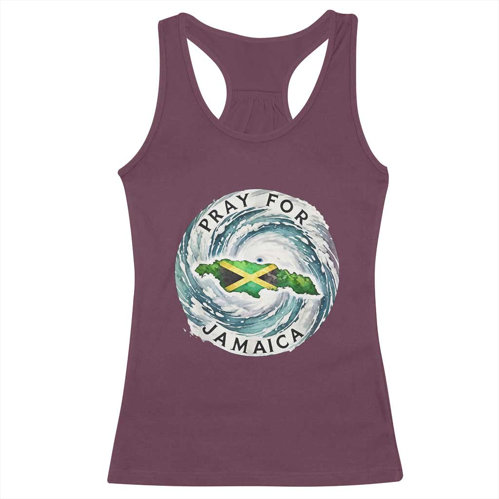Pray For Jamaica Hurricane Support Racerback Tank Top Strong Island Map and Storm Graphic TS02 Maroon Print Your Wear